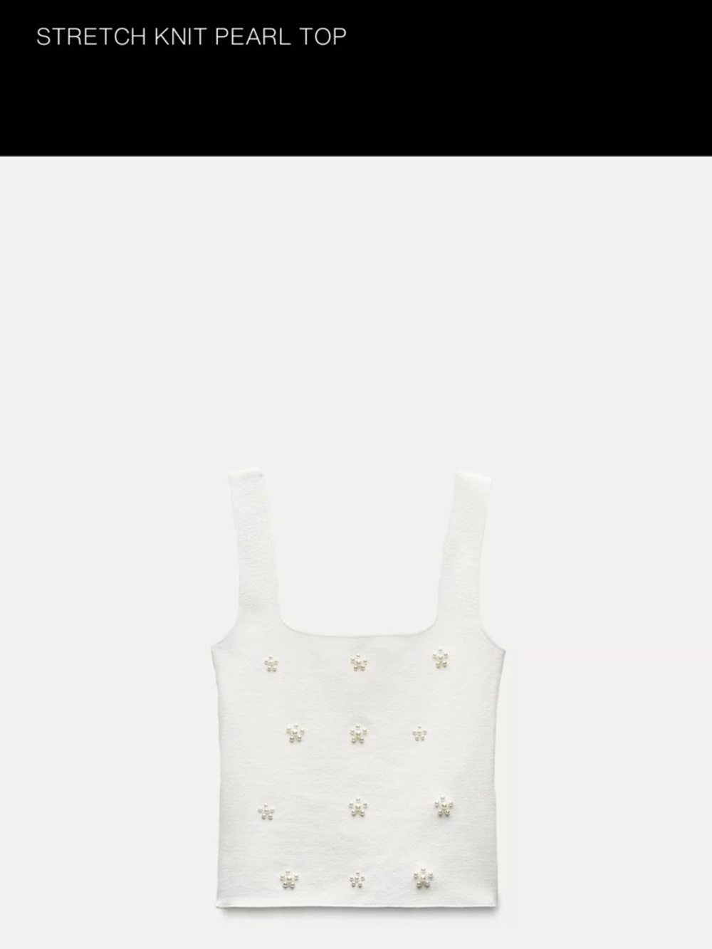 Zara Cream Pearl-Embellished Square Neck Tank Top